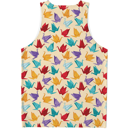 Colorful Origami Crane Pattern Print Men's Tank Top