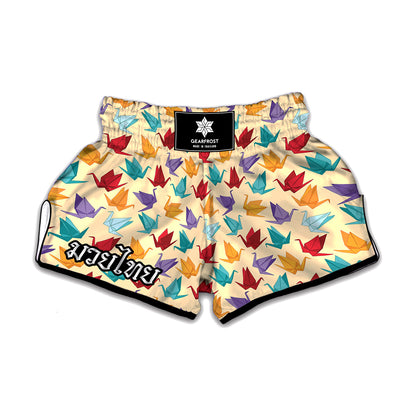 Colorful Origami Crane Pattern Print Muay Thai Boxing Shorts
