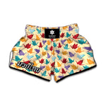 Colorful Origami Crane Pattern Print Muay Thai Boxing Shorts