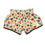 Colorful Origami Crane Pattern Print Muay Thai Boxing Shorts