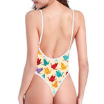 Colorful Origami Crane Pattern Print One Piece High Cut Swimsuit
