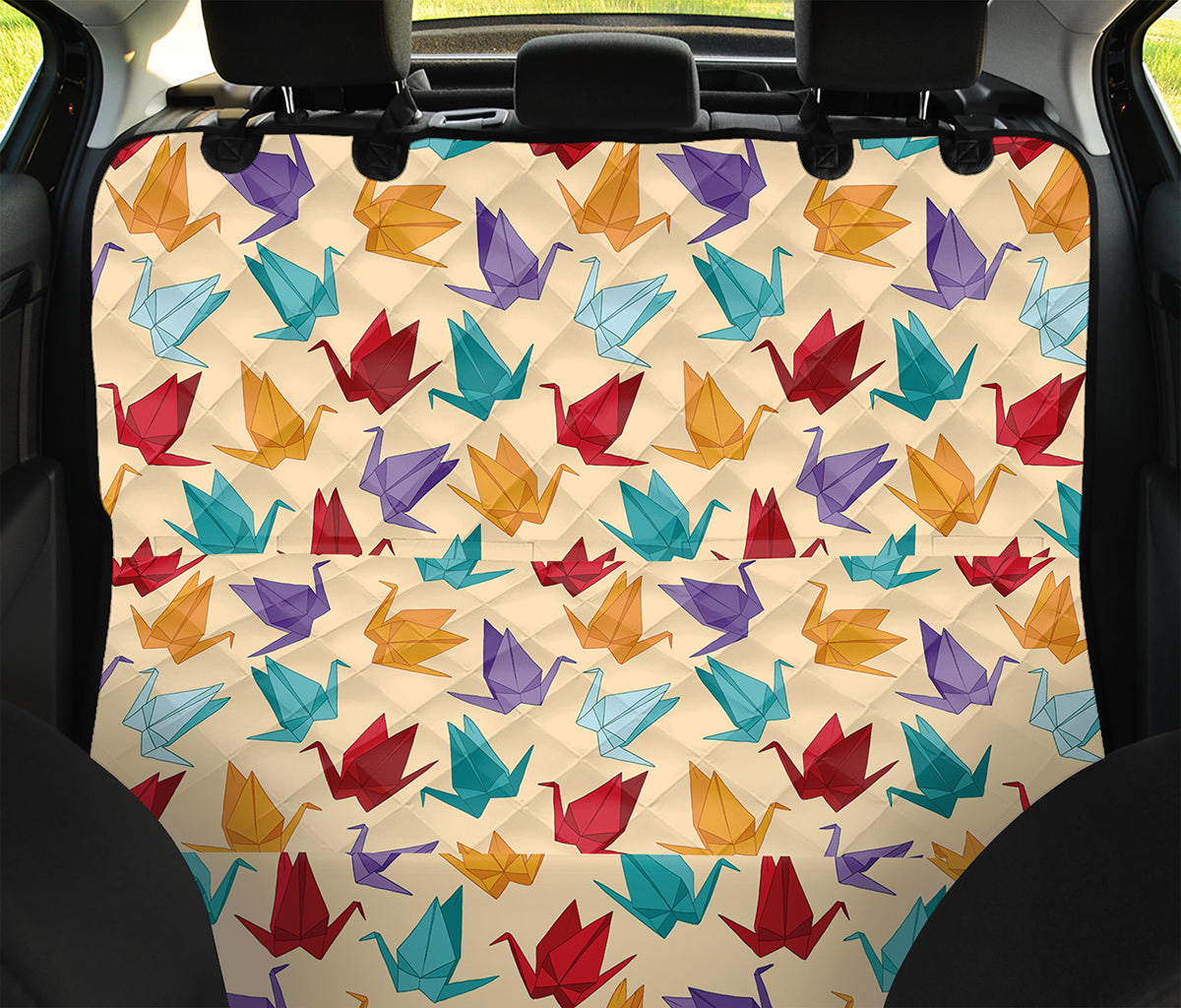 Colorful Origami Crane Pattern Print Pet Car Back Seat Cover