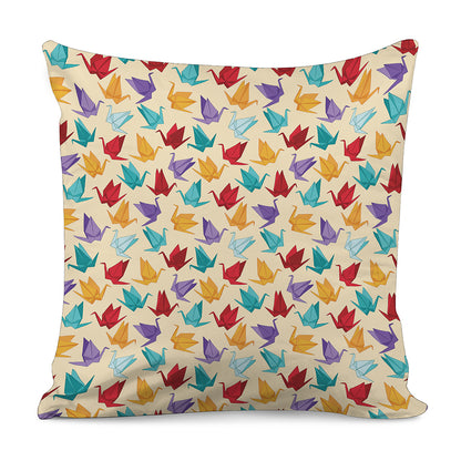 Colorful Origami Crane Pattern Print Pillow Cover