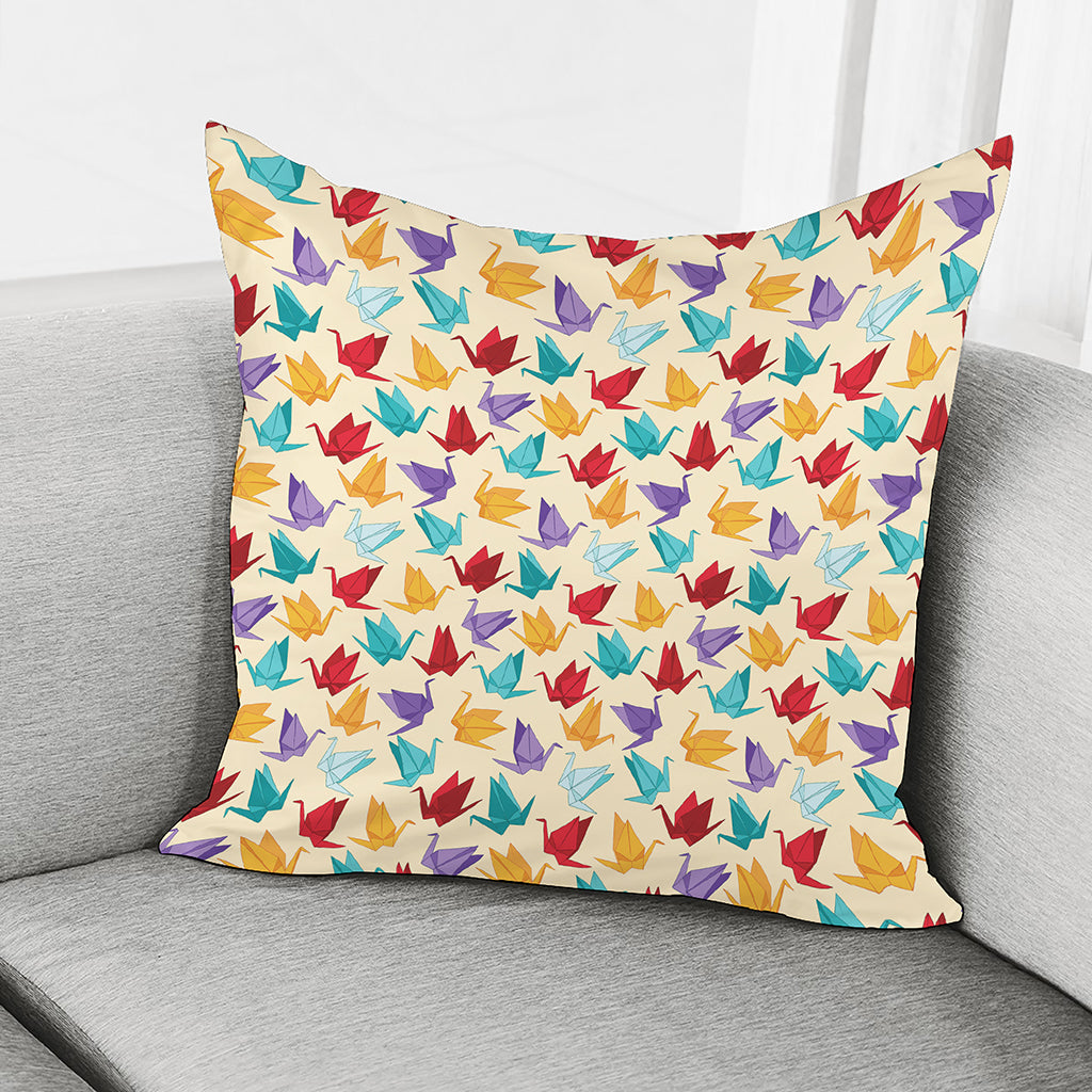 Colorful Origami Crane Pattern Print Pillow Cover