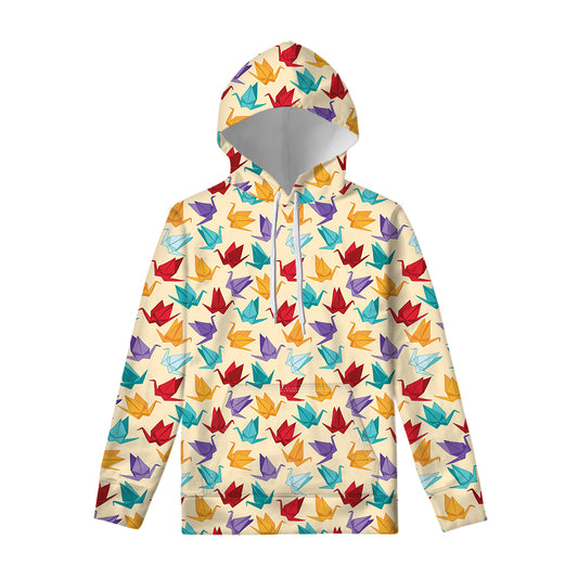Colorful Origami Crane Pattern Print Pullover Hoodie