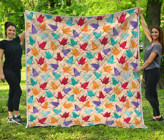 Colorful Origami Crane Pattern Print Quilt