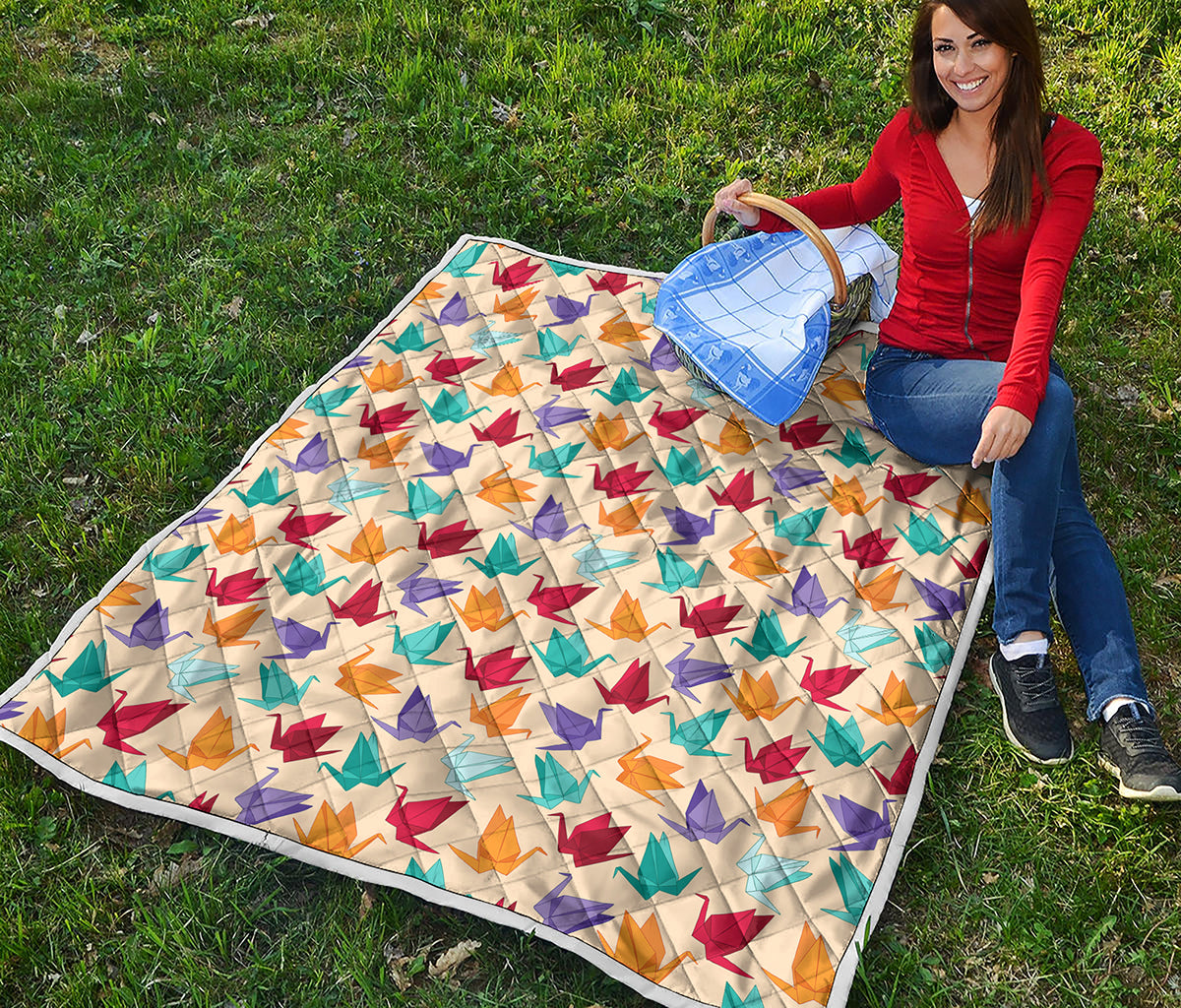 Colorful Origami Crane Pattern Print Quilt