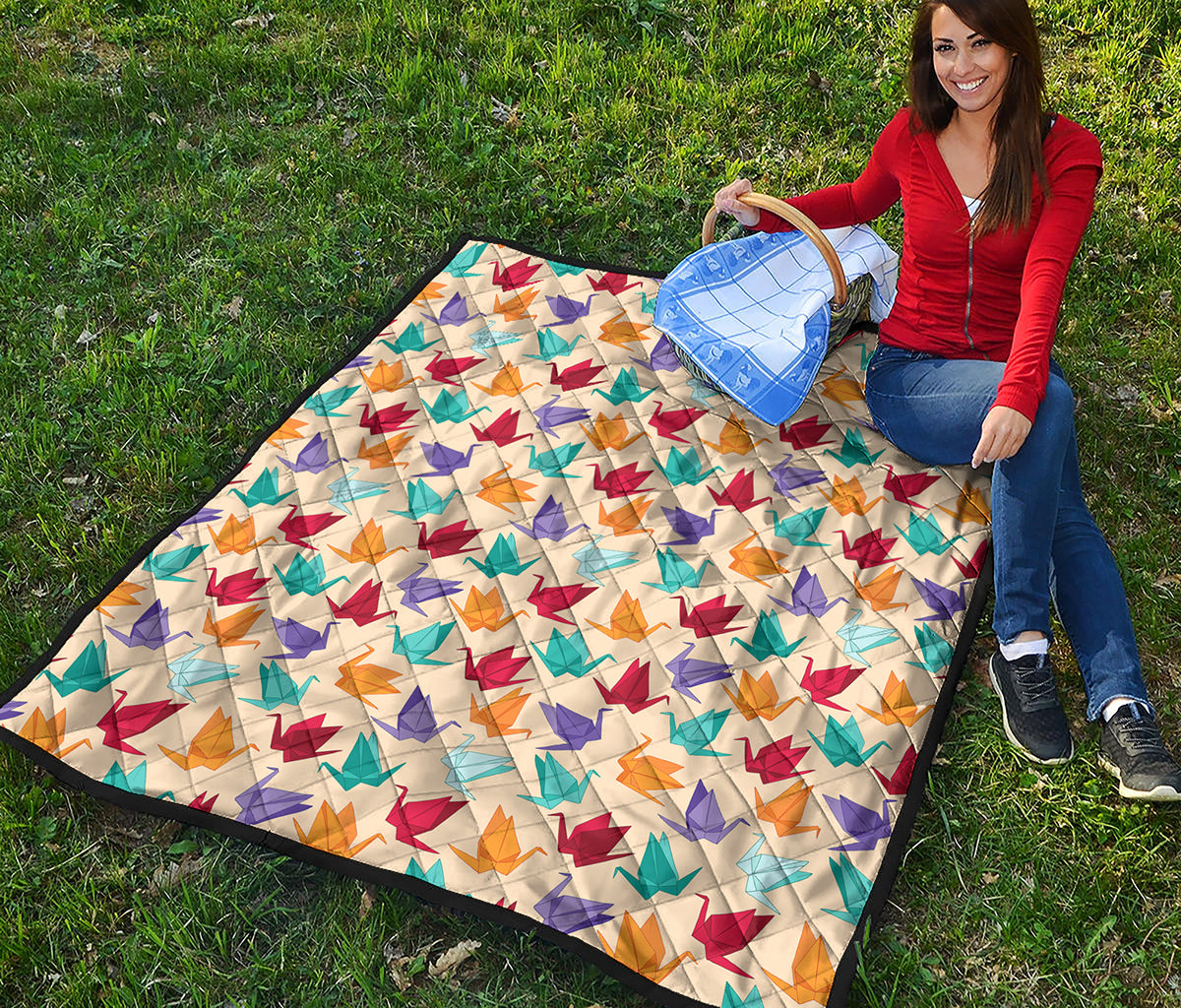 Colorful Origami Crane Pattern Print Quilt