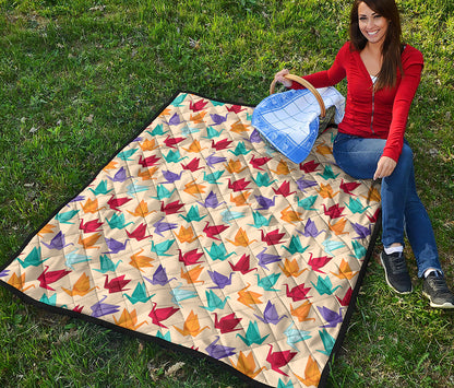 Colorful Origami Crane Pattern Print Quilt