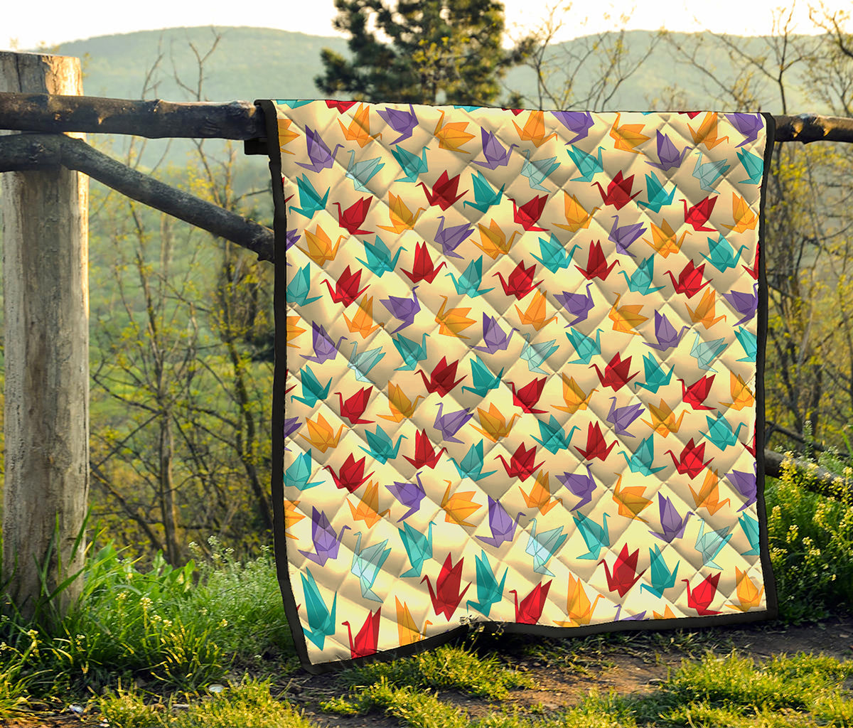 Colorful Origami Crane Pattern Print Quilt