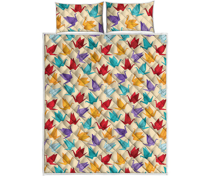 Colorful Origami Crane Pattern Print Quilt Bed Set