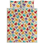 Colorful Origami Crane Pattern Print Quilt Bed Set