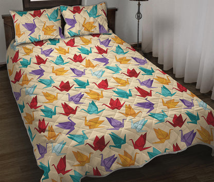 Colorful Origami Crane Pattern Print Quilt Bed Set