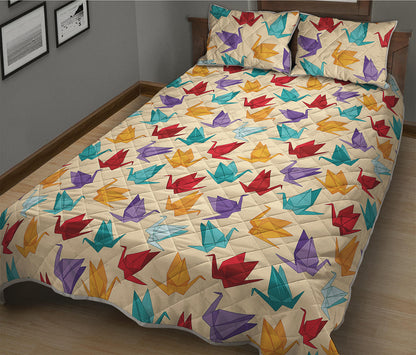 Colorful Origami Crane Pattern Print Quilt Bed Set