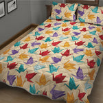 Colorful Origami Crane Pattern Print Quilt Bed Set