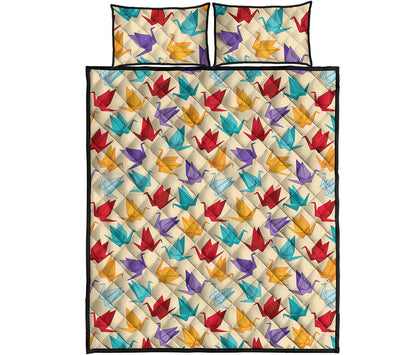 Colorful Origami Crane Pattern Print Quilt Bed Set