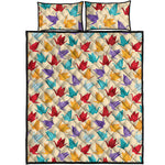 Colorful Origami Crane Pattern Print Quilt Bed Set