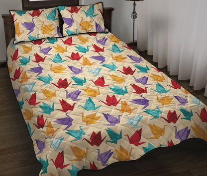 Colorful Origami Crane Pattern Print Quilt Bed Set