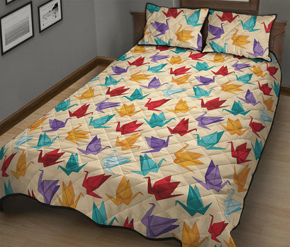 Colorful Origami Crane Pattern Print Quilt Bed Set