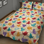 Colorful Origami Crane Pattern Print Quilt Bed Set