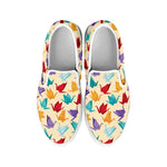 Colorful Origami Crane Pattern Print White Slip On Shoes