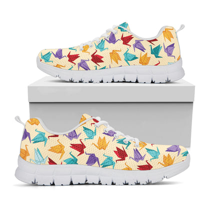 Colorful Origami Crane Pattern Print White Sneakers