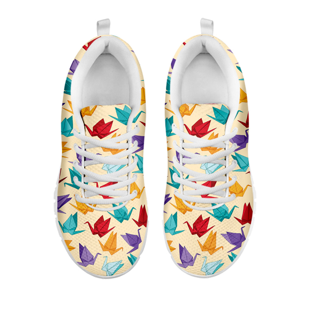 Colorful Origami Crane Pattern Print White Sneakers