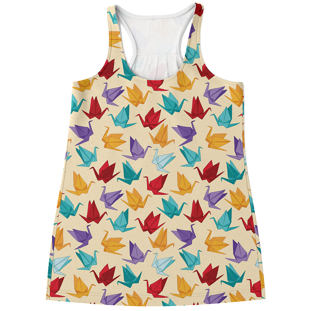 Colorful Origami Crane Pattern Print Women's Racerback Tank Top