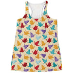 Colorful Origami Crane Pattern Print Women's Racerback Tank Top