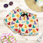 Colorful Origami Crane Pattern Print Women's Shorts