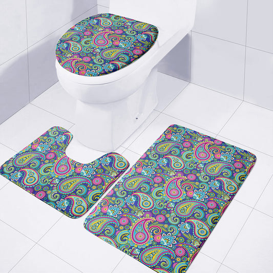Colorful Paisley Pattern Print 3 Piece Bath Mat Set