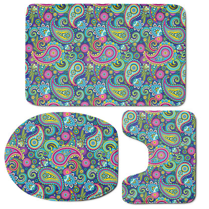 Colorful Paisley Pattern Print 3 Piece Bath Mat Set