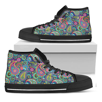 Colorful Paisley Pattern Print Black High Top Shoes