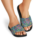 Colorful Paisley Pattern Print Black Slide Sandals