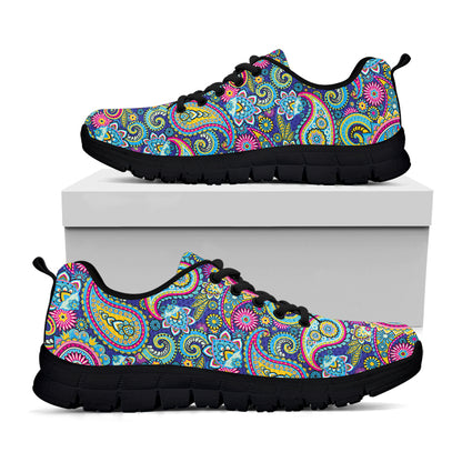 Colorful Paisley Pattern Print Black Sneakers