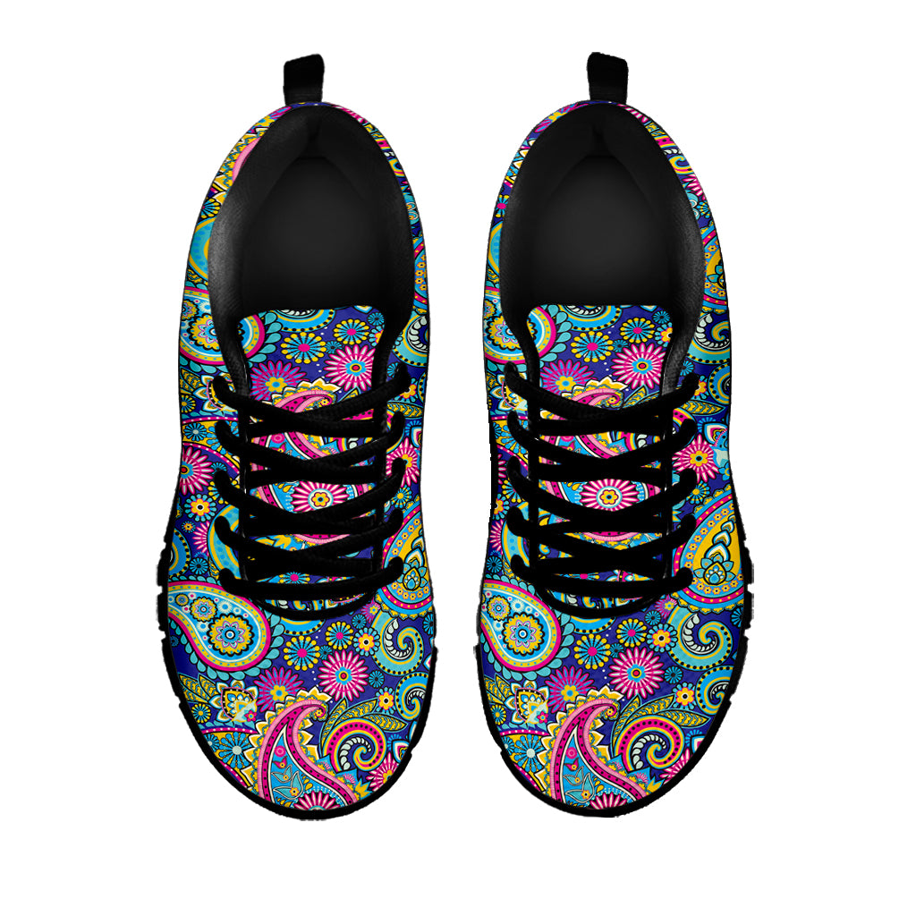 Colorful Paisley Pattern Print Black Sneakers