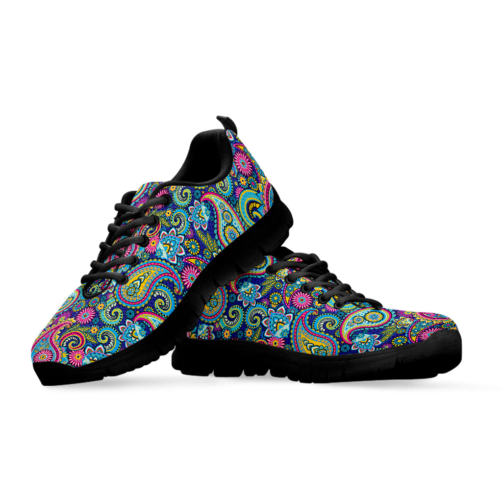 Colorful Paisley Pattern Print Black Sneakers