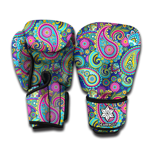 Colorful Paisley Pattern Print Boxing Gloves