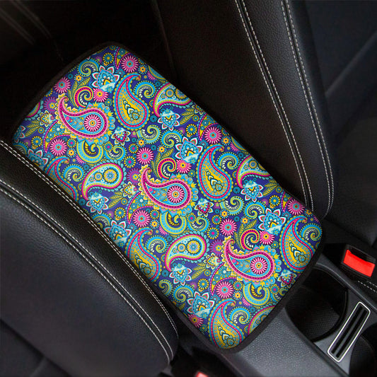 Colorful Paisley Pattern Print Car Center Console Cover