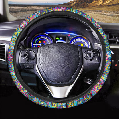 Colorful Paisley Pattern Print Car Steering Wheel Cover