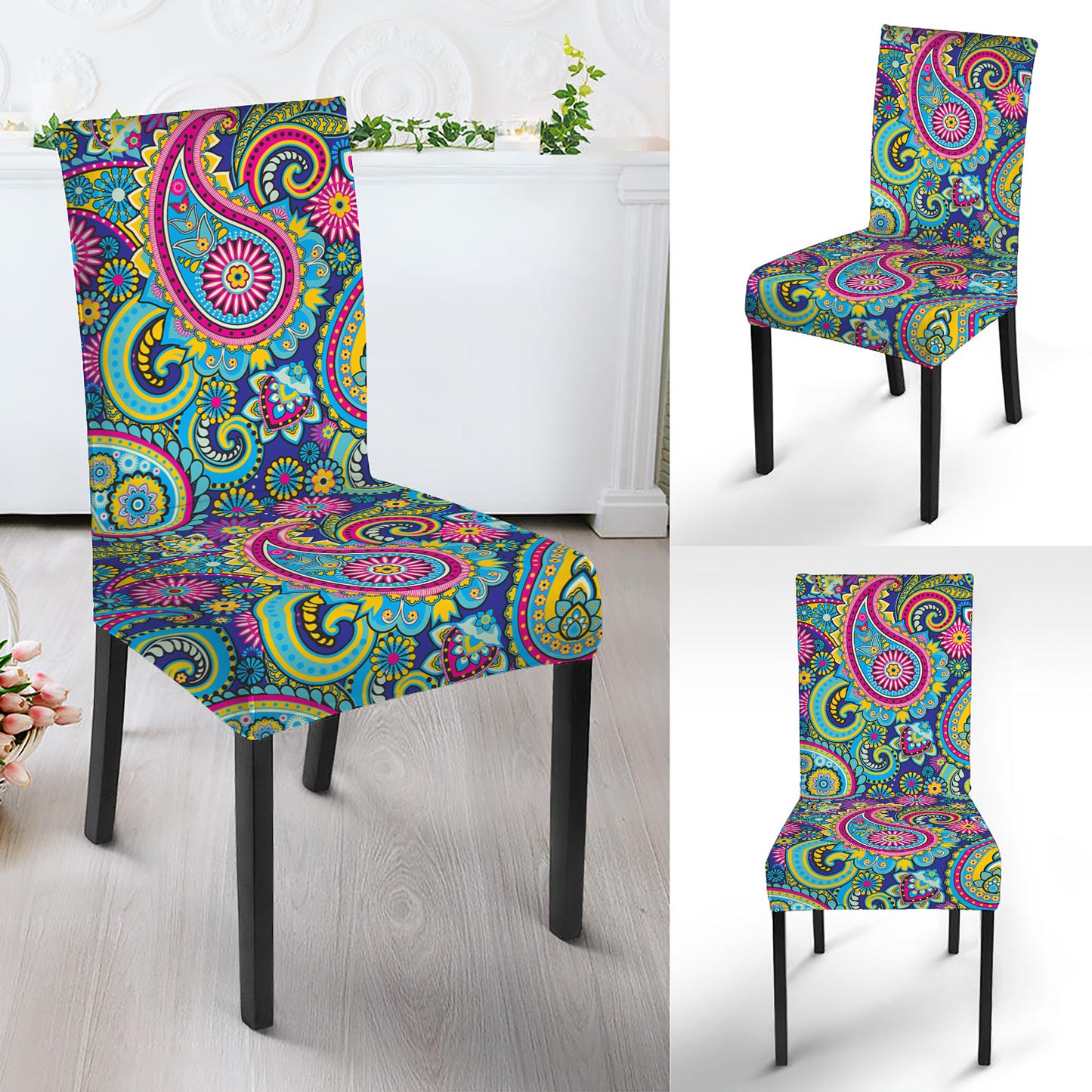 Colorful Paisley Pattern Print Dining Chair Slipcover