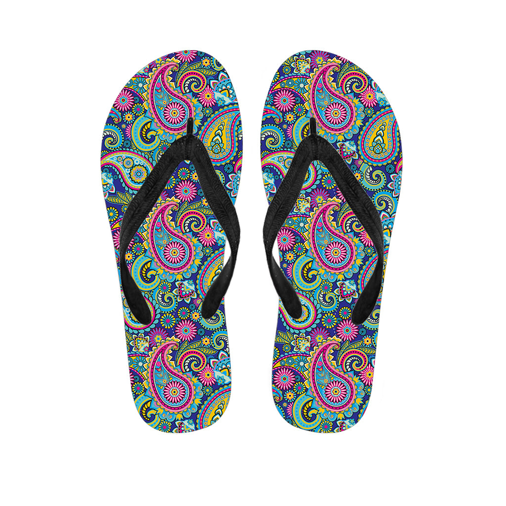Colorful Paisley Pattern Print Flip Flops