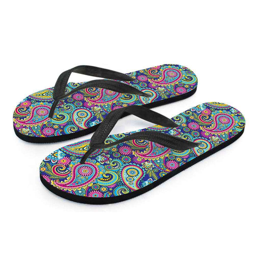 Colorful Paisley Pattern Print Flip Flops