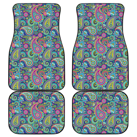 Colorful Paisley Pattern Print Front and Back Car Floor Mats