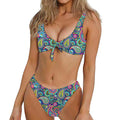Colorful Paisley Pattern Print Front Bow Tie Bikini
