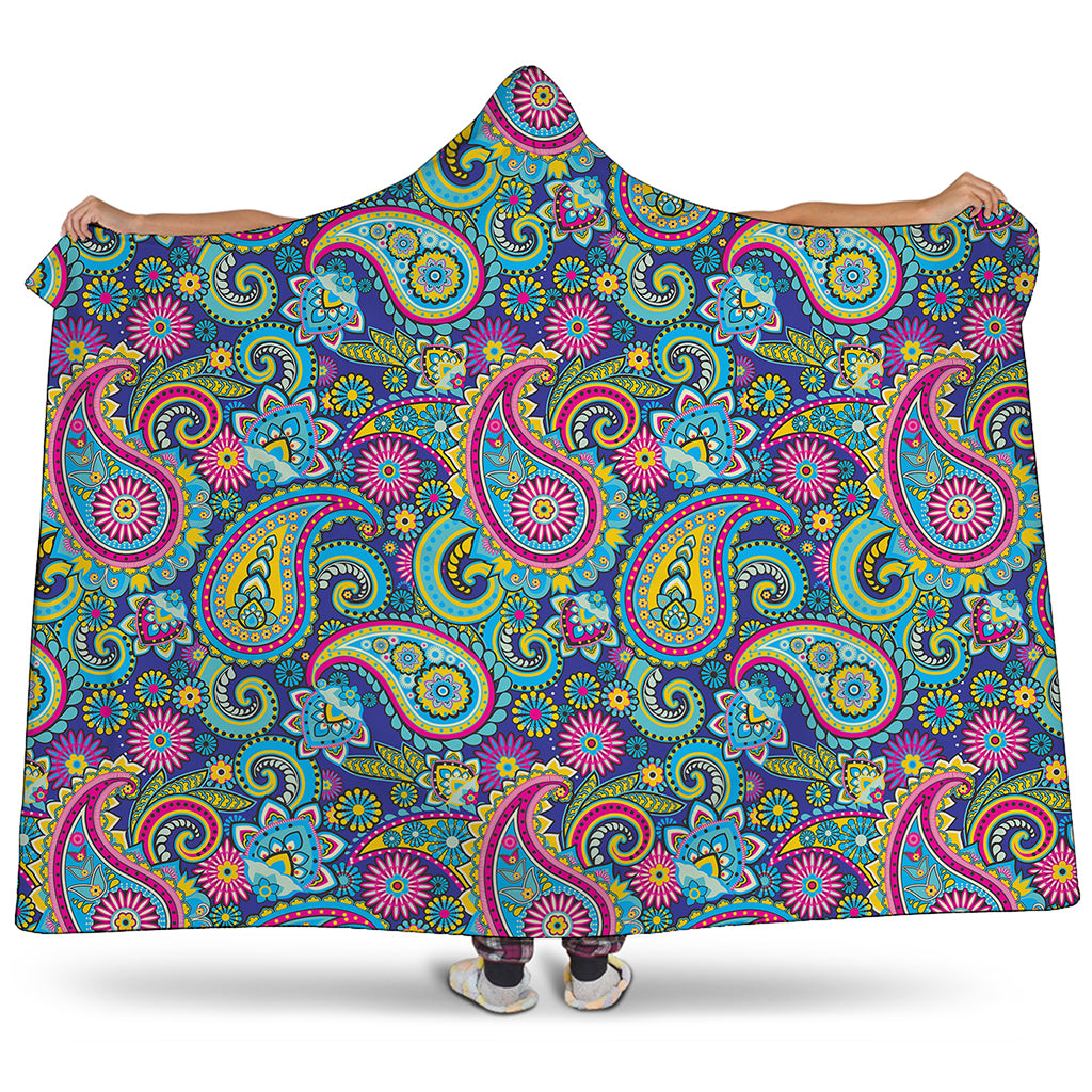 Colorful Paisley Pattern Print Hooded Blanket