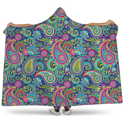 Colorful Paisley Pattern Print Hooded Blanket