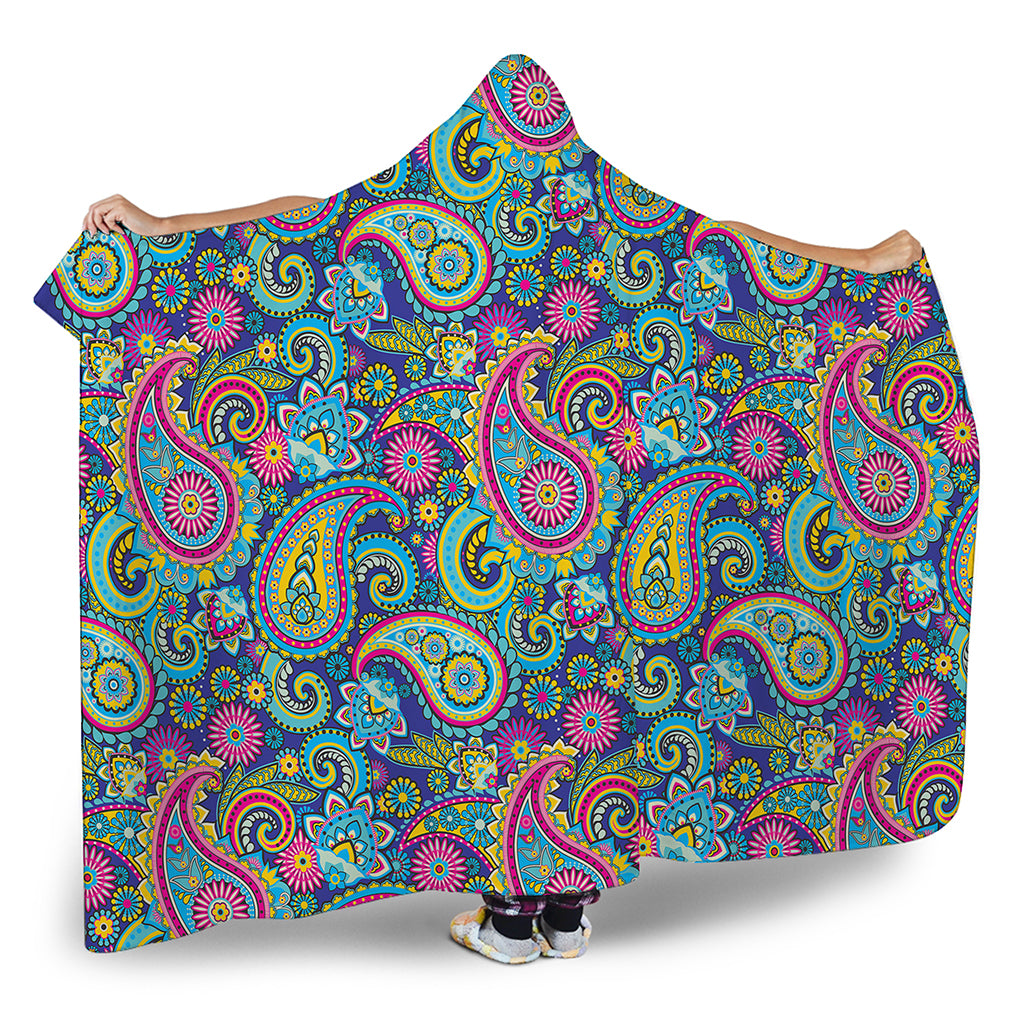 Colorful Paisley Pattern Print Hooded Blanket