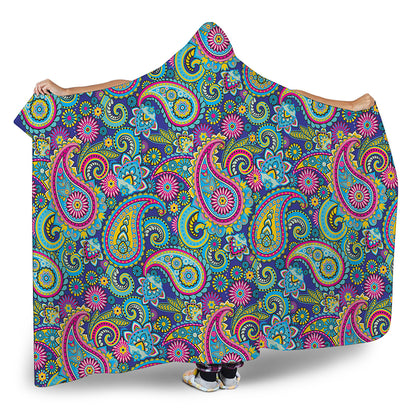 Colorful Paisley Pattern Print Hooded Blanket