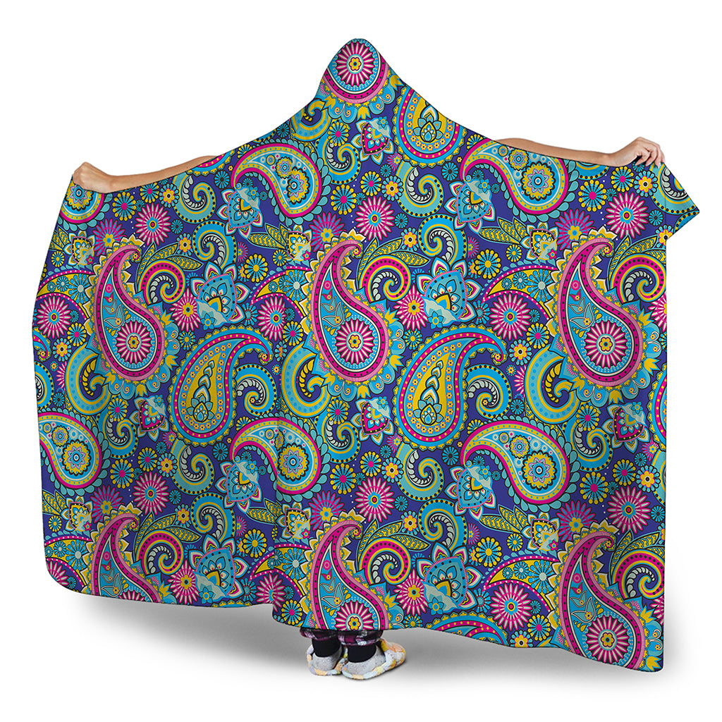 Colorful Paisley Pattern Print Hooded Blanket
